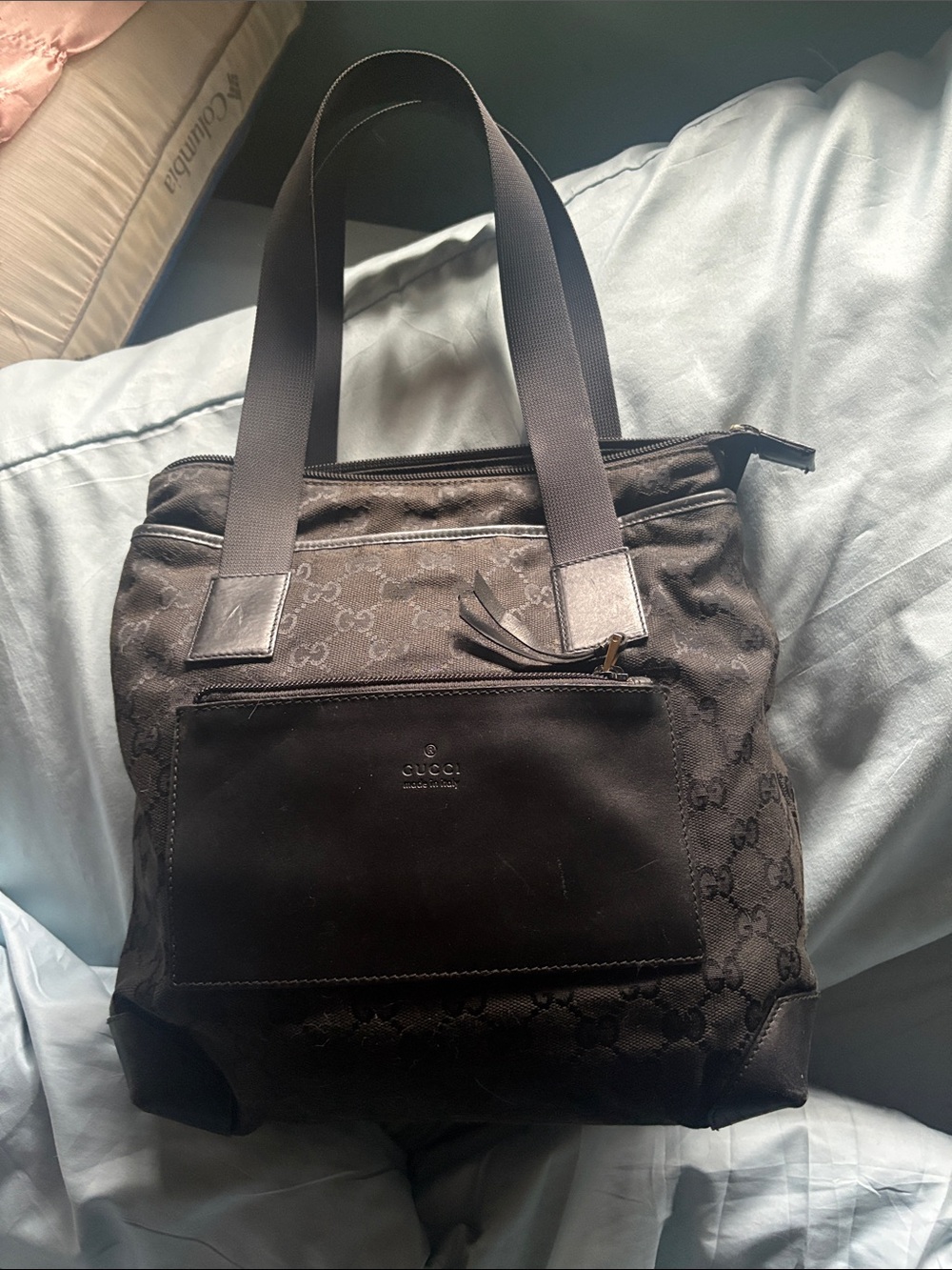 Gucci Black GG Canvas Messenger Tote with Leather Front Pocket - Picture 6 of 14